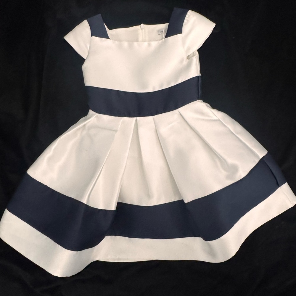 Patachou Navy & White Dress Classic Stripe Party Dress Size 2 NWT